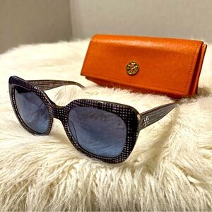 TORY BURCH Sunglasses TY7127 1739/8F Navy Crystal Raffia/Blue Gradient w/TB case
